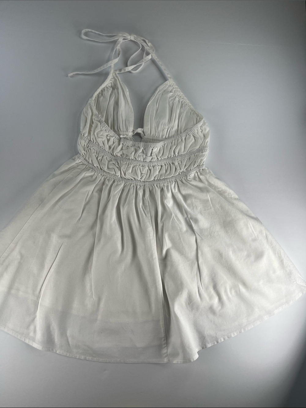 Hello Molly White Halter Mini Sundress with Adjustable Ties Linen Blend Sz S/4 - Picture 2 of 6